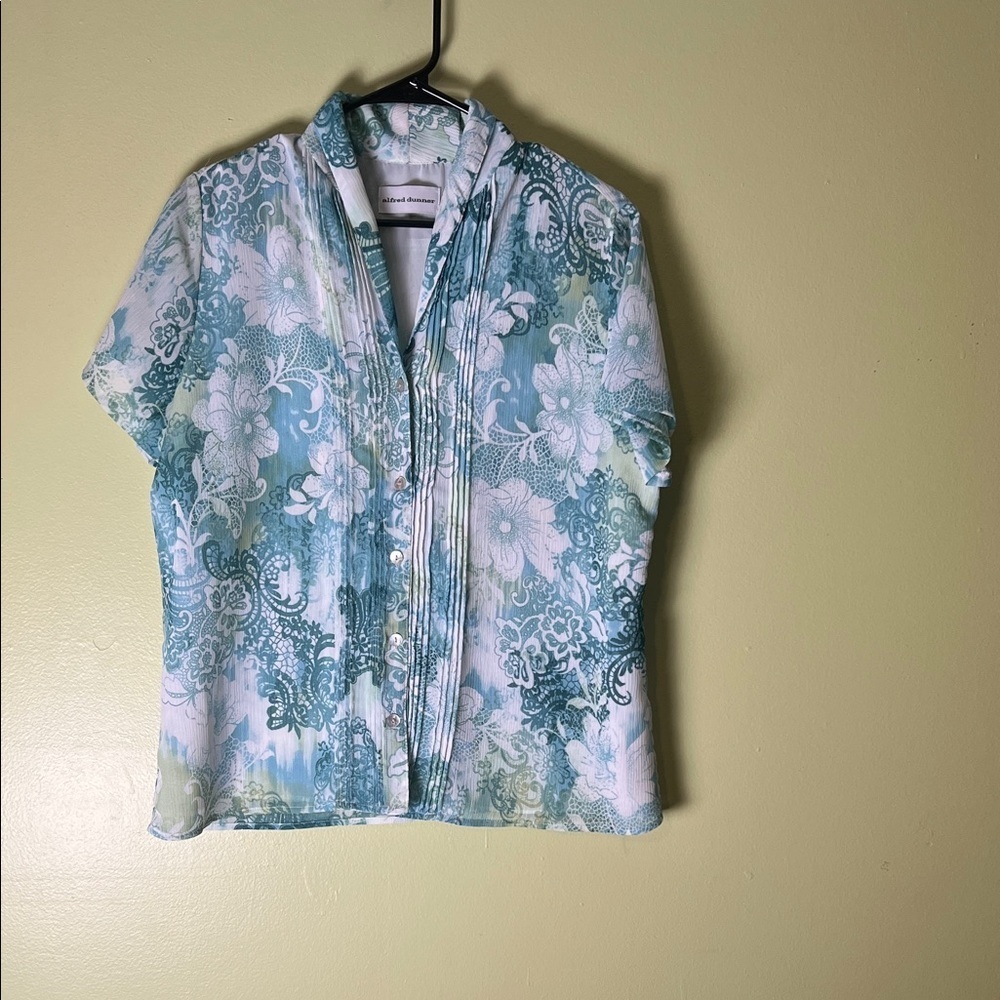 Alfred Dunner Teal and White Patterned Top